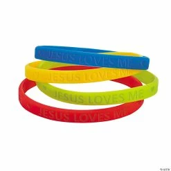 Jesus Loves Me Thin Band Rubber Bracelets - 24 Pc. -Religious Apparel Sales Shop 13720110