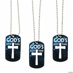 God’s Got This Dog Tag Necklaces with Cross Cutout - 12 Pc. -Religious Apparel Sales Shop 13949551