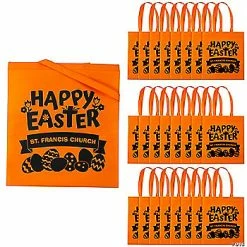 15" x 17" Personalized Orange Church Egg Hunt Large Nonwoven Tote Bags - 24 Pc.