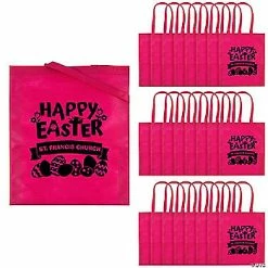 15" x 17" Personalized Pink Church Egg Hunt Large Nonwoven Tote Bags - 24 Pc.