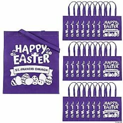 15" x 17" Personalized Purple Church Egg Hunt Large Nonwoven Tote Bags - 24 Pc.