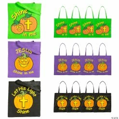 15" x 15" Large Nonwoven Glow-in-the-Dark Christian Pumpkin Tote Bags - 12 Pc.
