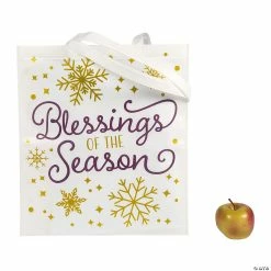 15" x 17" Large Blessings of the Season Laminated Nonwoven Tote Bags - 12 Pc.
