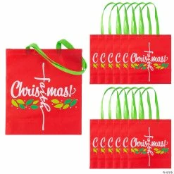 15" x 17" Large Christmas Cross Nonwoven Tote Bags - 12 Pc.