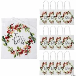 15" x 17" Large Joy to the World Laminated Tote Bags - 12 Pc.
