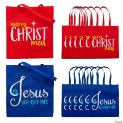 15" x 17" Large Nonwoven Religious Christmas Tote Bags - 12 Pc.