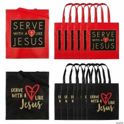 15" x 17" Large Nonwoven Serve with a Heart Like Jesus Tote Bags - 12 Pc.