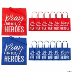 15" x 17" Large Pray for Our Heroes Nonwoven Tote Bags - 12 Pc.