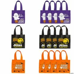 6" x 6" Religious Halloween Mini Nonwoven Tote Bags – 12 Pc.
