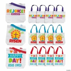 8" x 8" Mini Easter He Lives Canvas Tote Bags - 12 Pc.