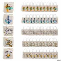 Bulk 8" x 8" Mini Religious Canvas Tote Bag Assortment - 50 Pc.