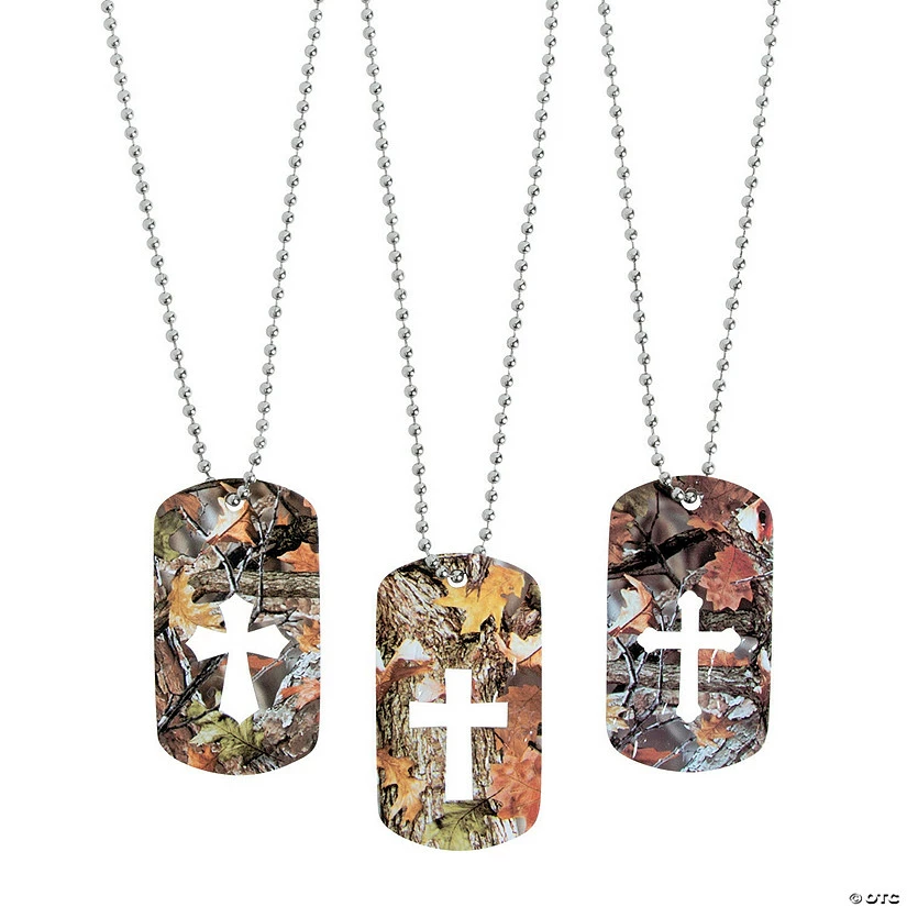 Cross Cutout Camouflage Dog Tag Necklaces - 12 Pc. 1 Cross Cutout Camouflage Dog Tag Necklaces - 12 Pc.