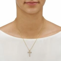 Diamond Accent Two-Tone Cross Pendant Necklace in 18k Gold-plated Sterling Silver 18" -Religious Apparel Sales Shop diamond accent two tone cross pendant necklace in 18k gold plated sterling silver 1814238753 a02NOWA