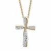 Diamond Accent Two-Tone Cross Pendant Necklace in 18k Gold-plated Sterling Silver 18"