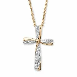 Diamond Accent Two-Tone Cross Pendant Necklace in 18k Gold-plated Sterling Silver 18"