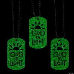 Glow-in-the-Dark God is Light Dog Tag Necklaces - 12 Pc.