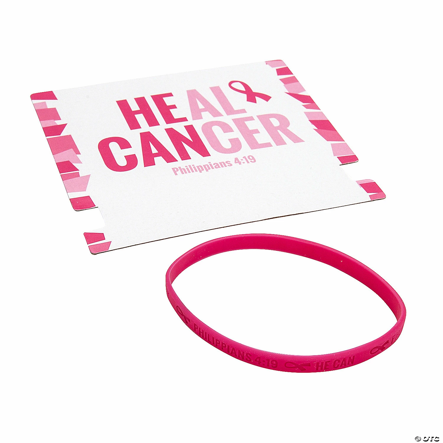He Can Pink Ribbon Bracelets with Card - 12 Pc. 3 He Can Pink Ribbon Bracelets with Card - 12 Pc. - Image 3