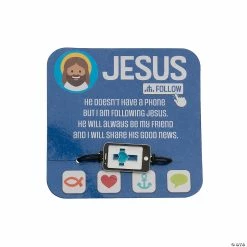 Jesus and Media Rope Bracelets with Card - 12 Pc.