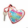 Jesus Loves Me Plush Heart Backpack Clip Keychains - 12 Pc.
