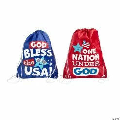 Large Religious Patriotic Drawstring Bags – 12 Pc.