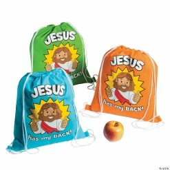 Medium Jesus Has My Back Drawstring Bags - 12 Pc.