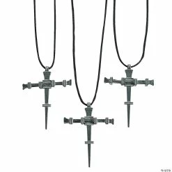Pewtertone Nail Cross Necklaces - 12 Pc.