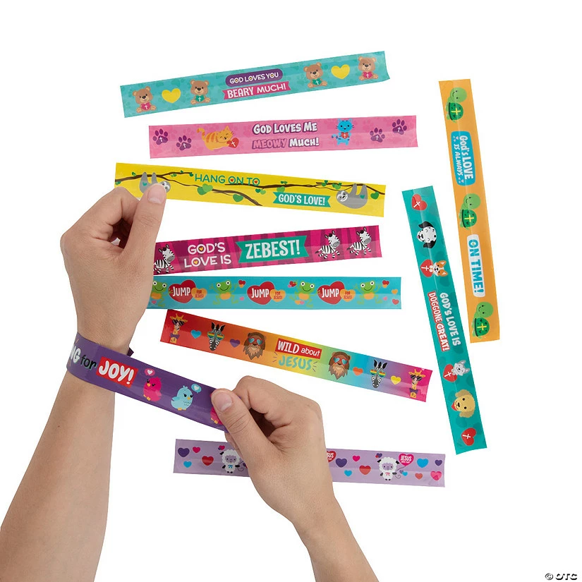 Religious Valentine Slap Bracelet Assortment - 50 Pc. 1 Religious Valentine Slap Bracelet Assortment - 50 Pc.
