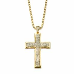 Round Cubic Zirconia Cross Pendant Necklace .65 TCW Gold-Plated 20"