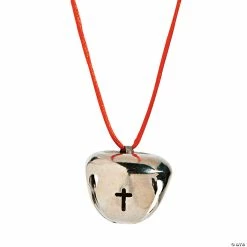 Silvertone Jingle Bells with Cross Cutout Necklaces - 12 Pc.