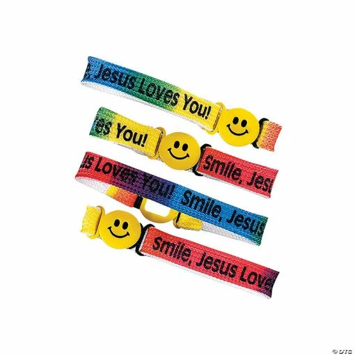 “Smile, Jesus Loves You!” Friendship Bracelets - 12 Pc. -Religious Apparel Sales Shop smile jesus loves you friendship bracelets 12 pc 24 794