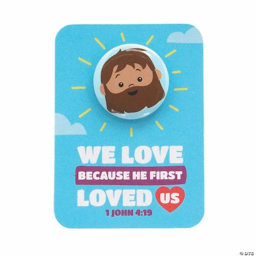 We Love Because He First Loved Us Mini Buttons with Card - 12 Pc. -Religious Apparel Sales Shop we love because he first loved us mini buttons with card 12 pc 13962029