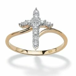 White Diamond Accent Cross Ring in 18k Gold-plated Sterling Silver-Size 10