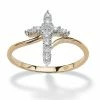White Diamond Accent Cross Ring in 18k Gold-plated Sterling Silver-Size 7